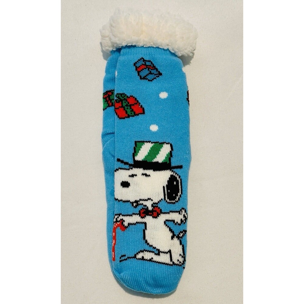 Peanuts Snoopy & Woodstock Sherpa Lined Non-Slip Slipper Socks 1 Size NWT Blue